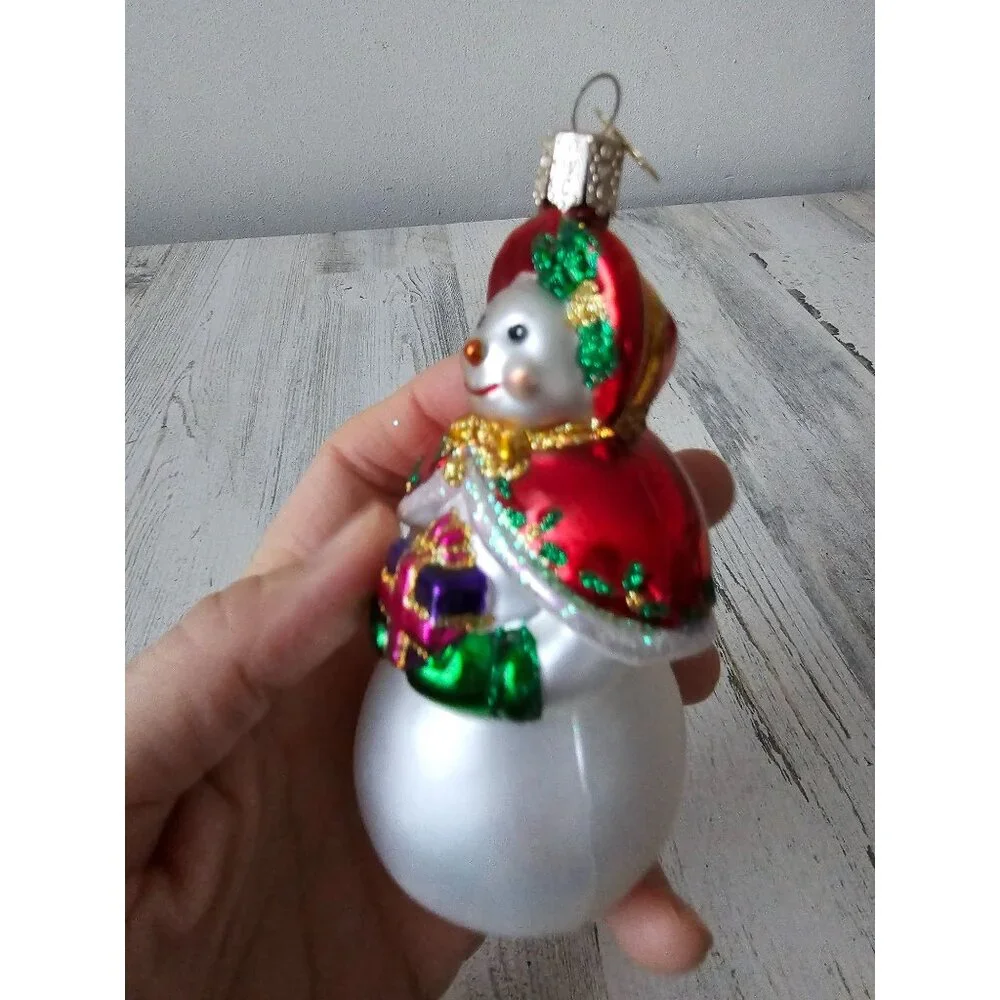 Old world OWC Mrs Claus‎ snowman glass present ornament Xmas tree